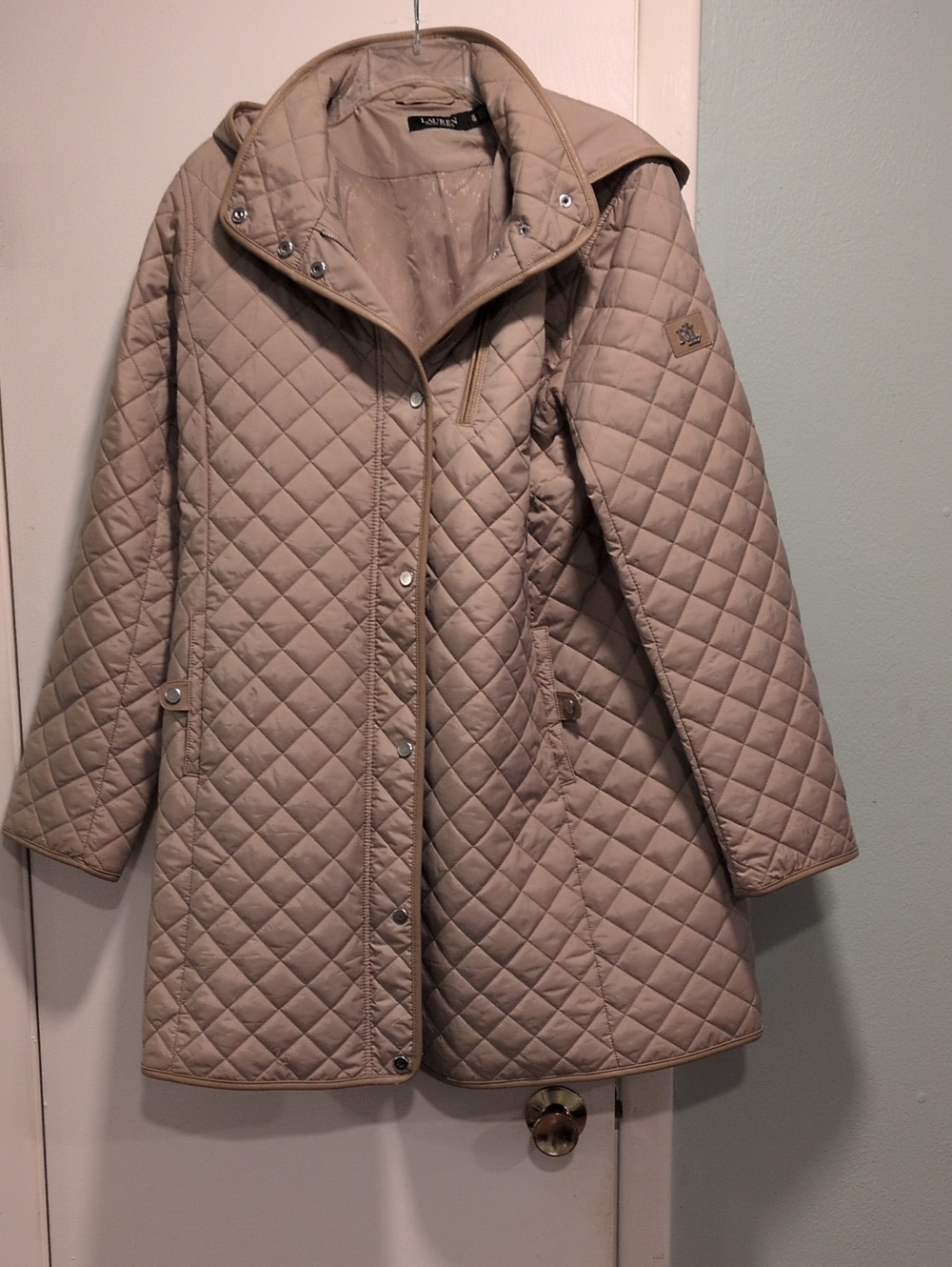 Lauren Ralph Lauren Quilted Long Puffer Coat in Beige Taupe